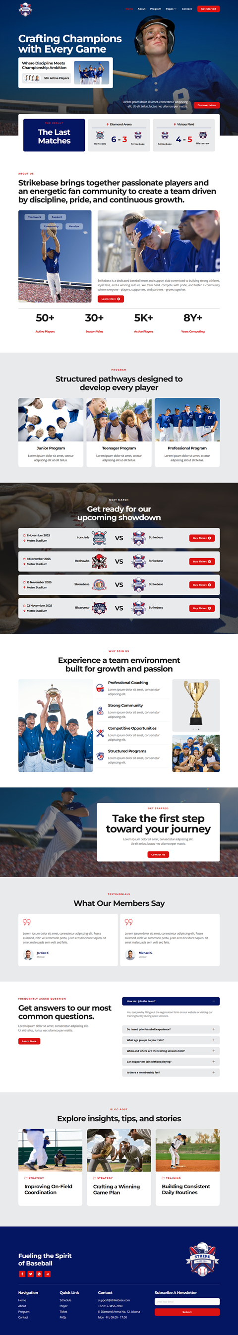 Home — StrikeBase - Baseball Team & Sport Club Elemtor Elementor Template