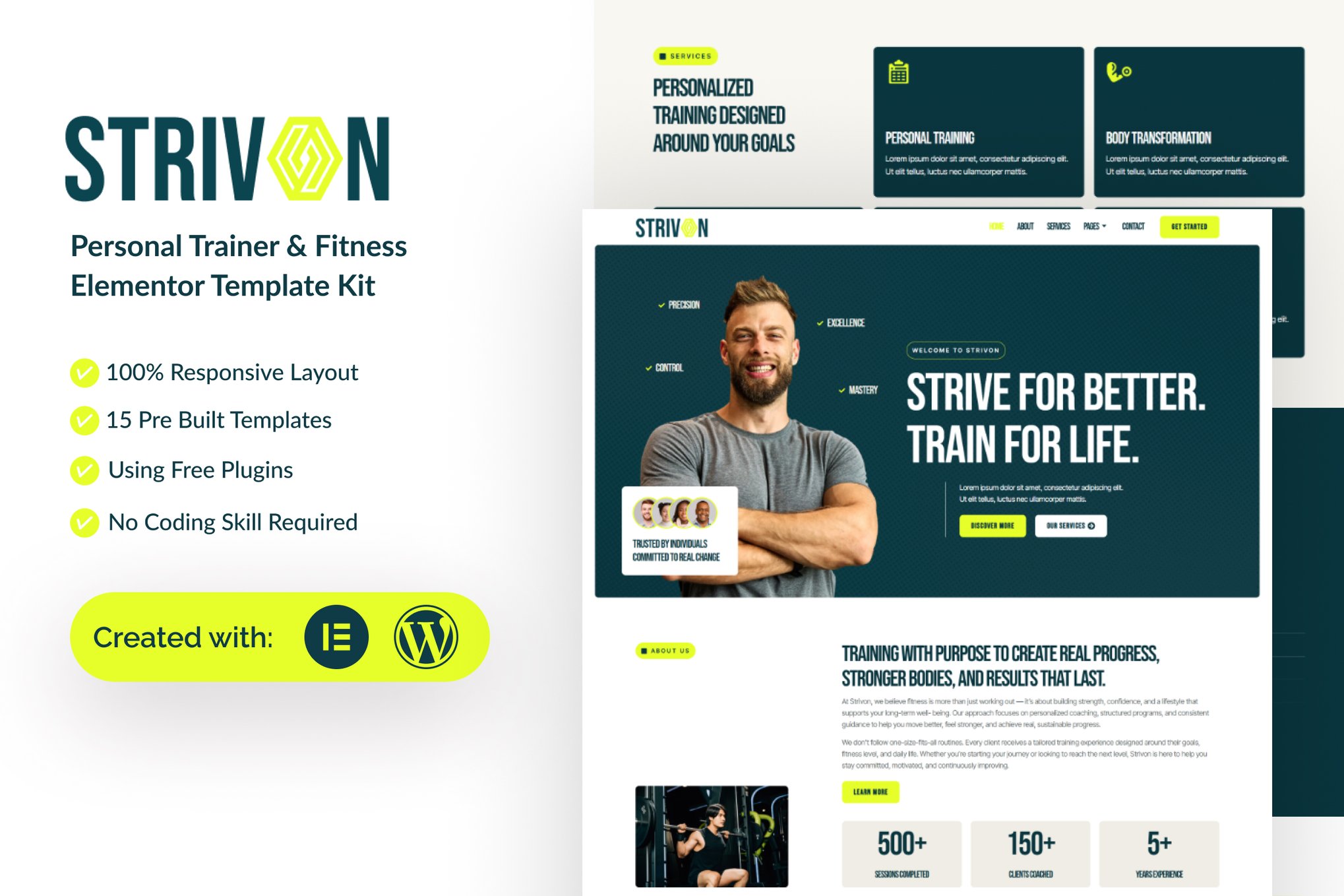 Strivon - Personal Trainer & Fitness Elementor Template — Elementor template kit cover