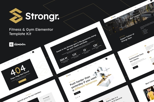 Strongr - Fitness & Gym Elementor Template — Elementor template kit cover