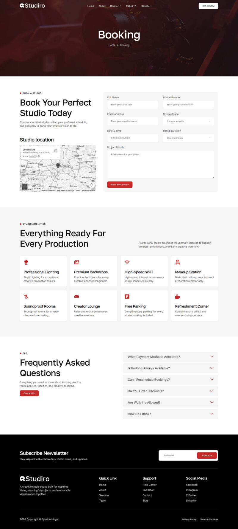 Booking — Studiro - Creative Studio Rental Elementor Template