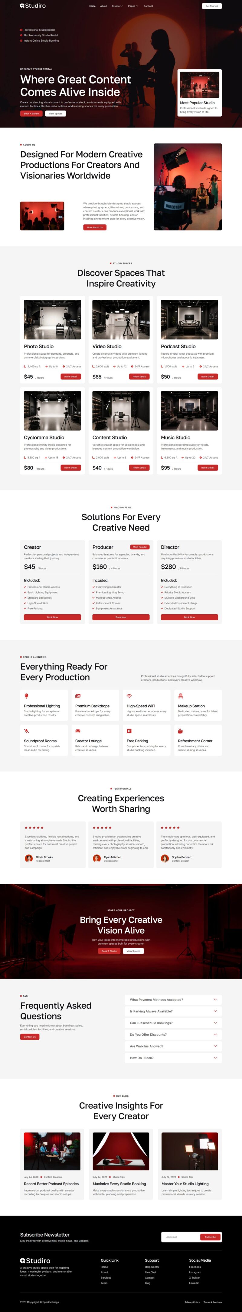Home — Studiro - Creative Studio Rental Elementor Template