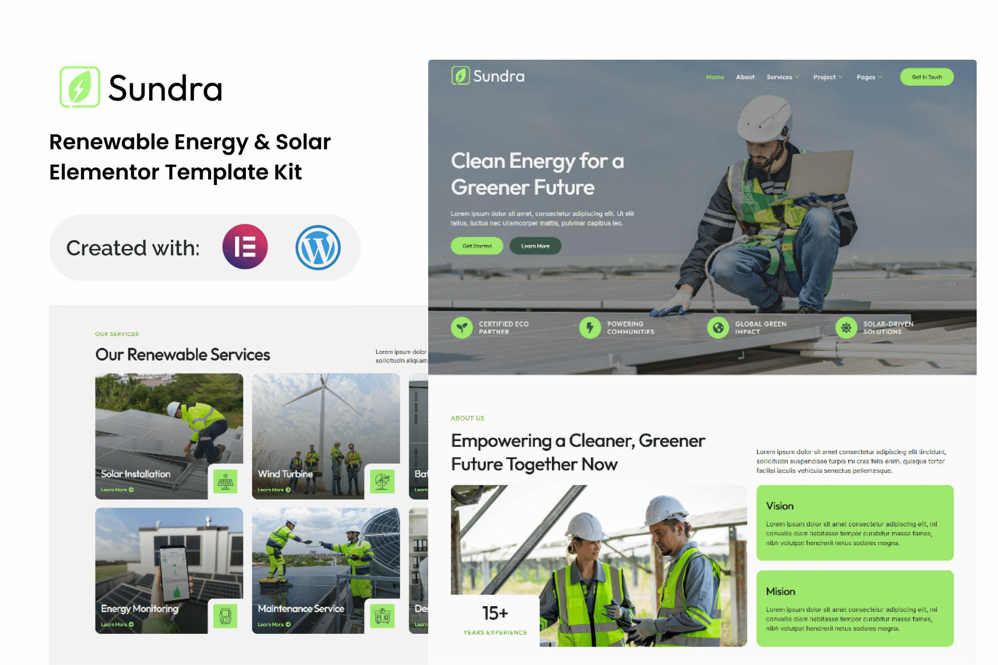 Sundra - Renewable & Energy Solar Elementor Template — Elementor template kit cover