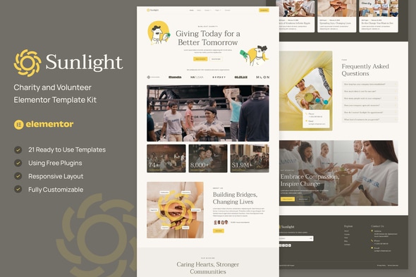 Sunlight - Charity and Volunteer Elementor Template — Elementor template kit cover