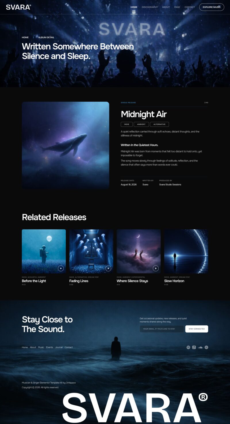 Album Detail — Svara - Musician & Singer Elementor Template