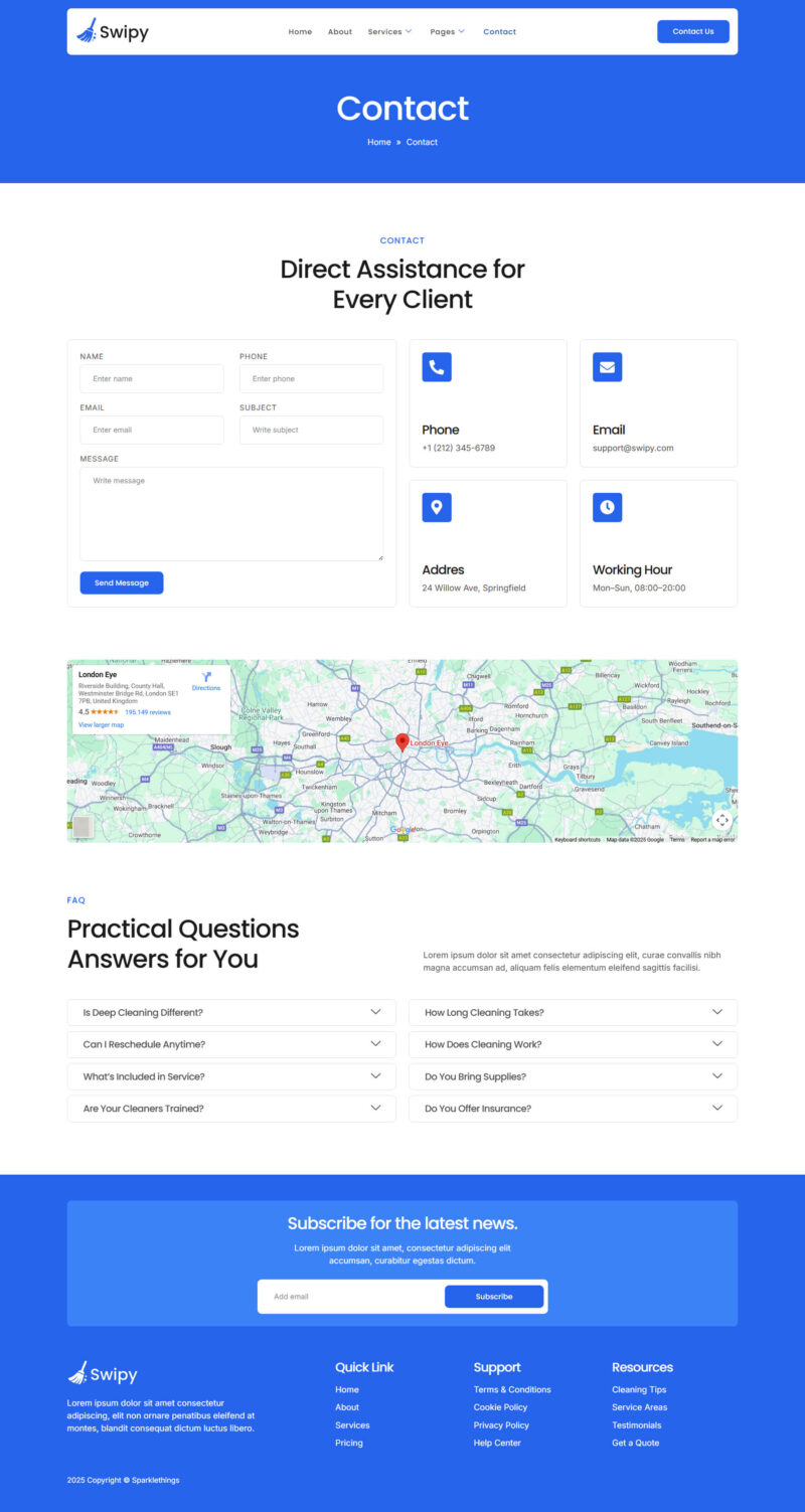 Contact — Swipy - Cleaning Services Elementor Template