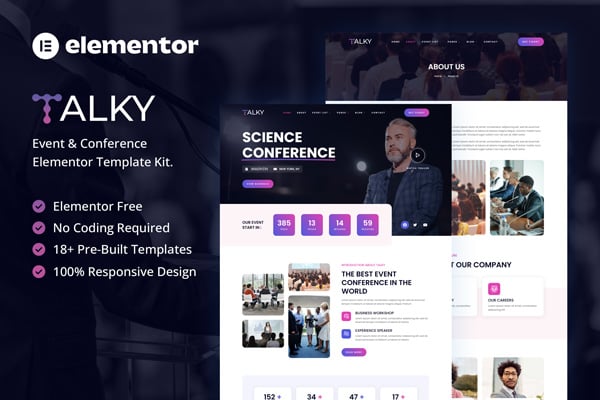 Talky - Event & Conference Elementor Template — Elementor template kit cover