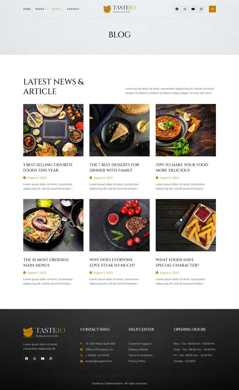 Blog — Tasteio - Restaurant & Cafe Elementor Template