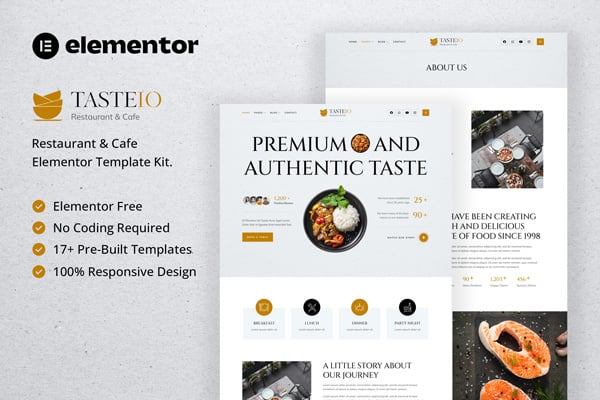 Tasteio - Restaurant & Cafe Elementor Template — Elementor template kit cover