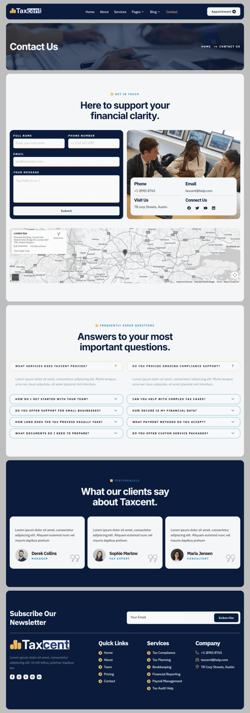 Contact — Taxcent - Accounting & Tax Services Elementor Template