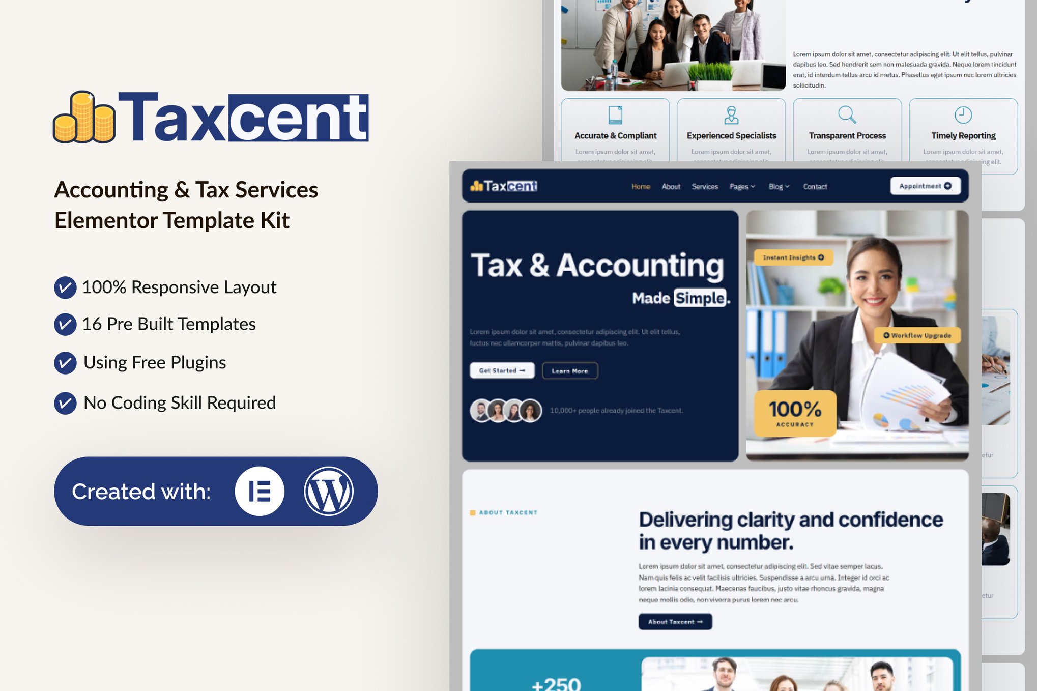 Taxcent - Accounting & Tax Services Elementor Template — Elementor template kit cover