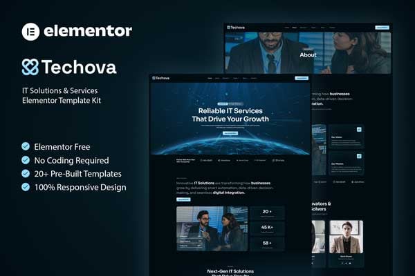 Techova – IT Solutions & Services Elementor Template — Elementor template kit cover