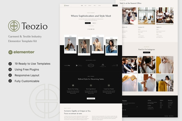 Teozio - Garment & Textile Industry Elementor Template — Elementor template kit cover