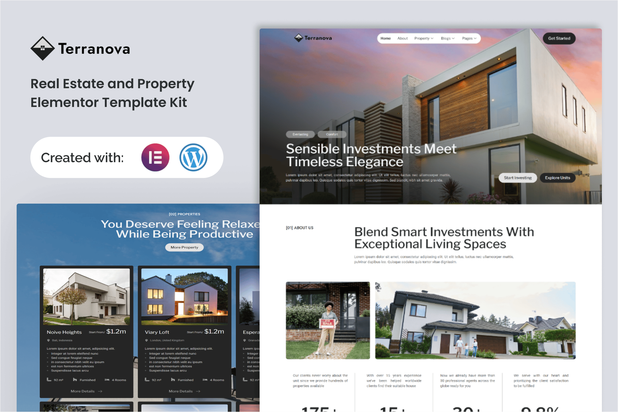 Terranova - Real Estate and Property Elementor Template — Elementor template kit cover