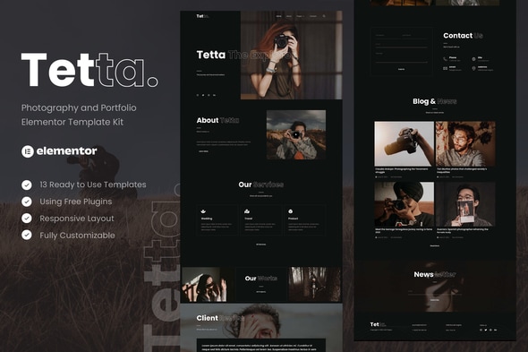 Tetta - Photography & Portfolio Elementor Template — Elementor template kit cover