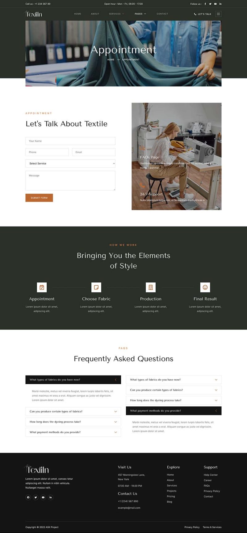 Appointment — Textiln - Textile & Garment Industry Elementor Template