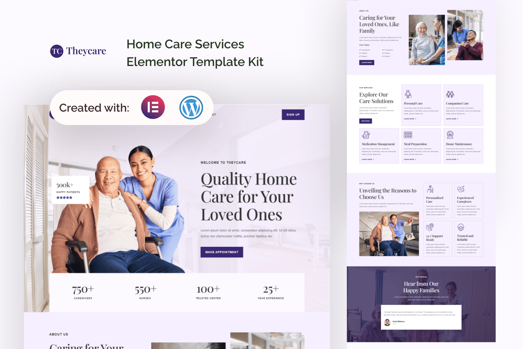 Theycare - Home Care Services Elementor Template — Elementor template kit cover