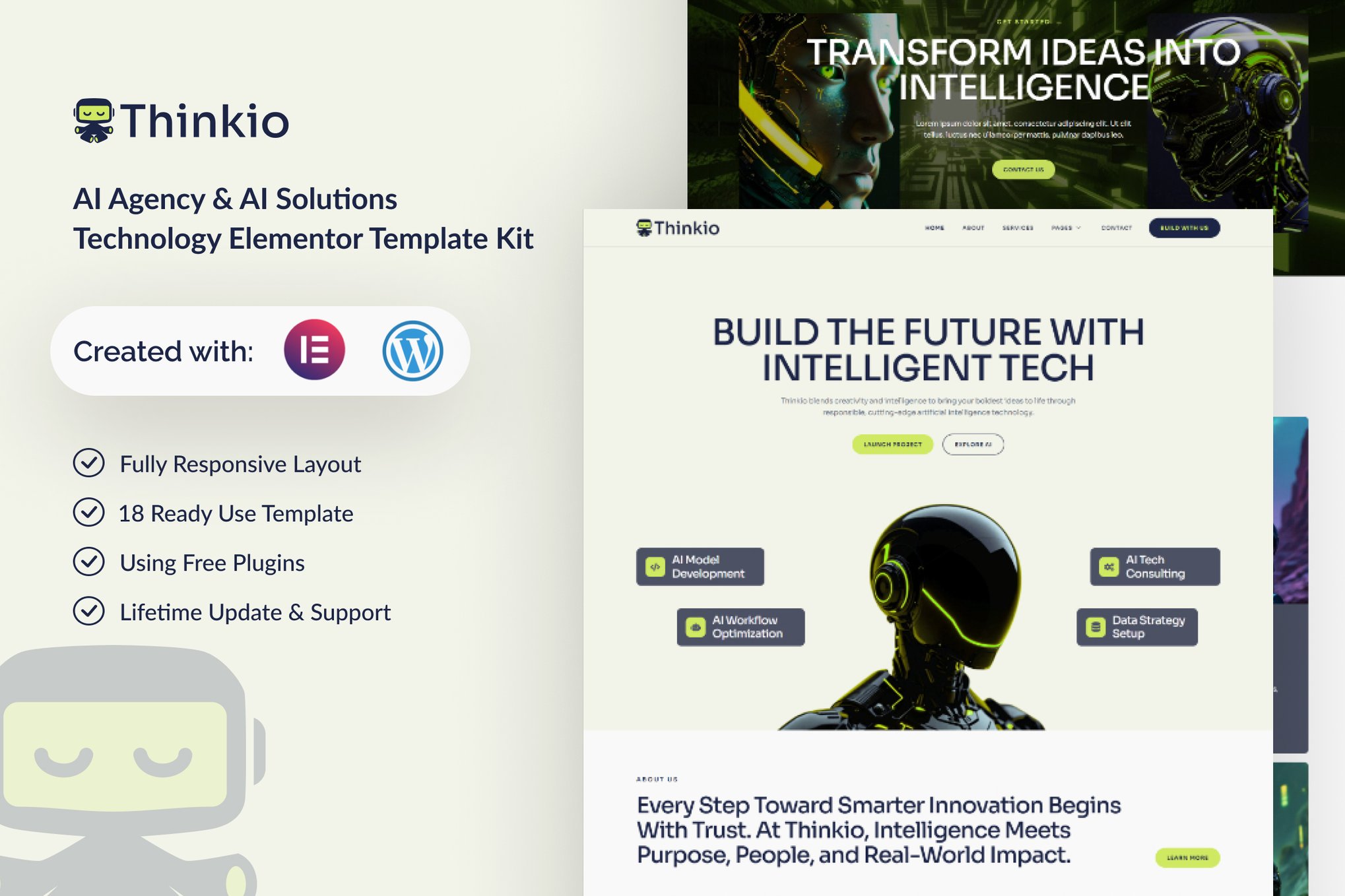 Thinkio - AI Agency & AI Solutions Technology Elementor Template — Elementor template kit cover
