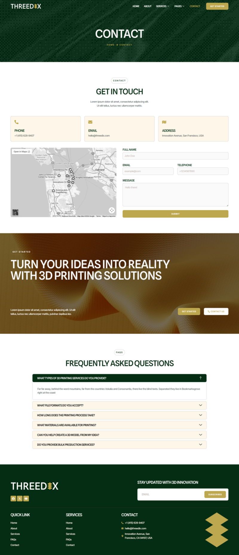 Contact — Threedix - 3D Printing Services Elementor Template
