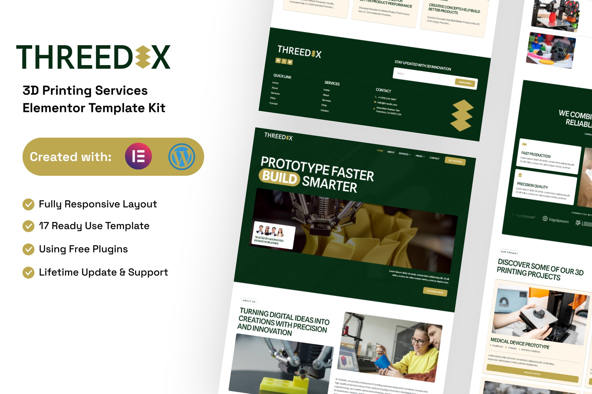 Threedix - 3D Printing Services Elementor Template — Elementor template kit cover