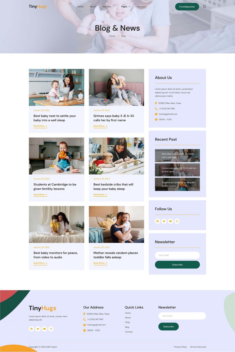 Blog — Tiny Hugs - Baby & Child Care Services Elementor Template