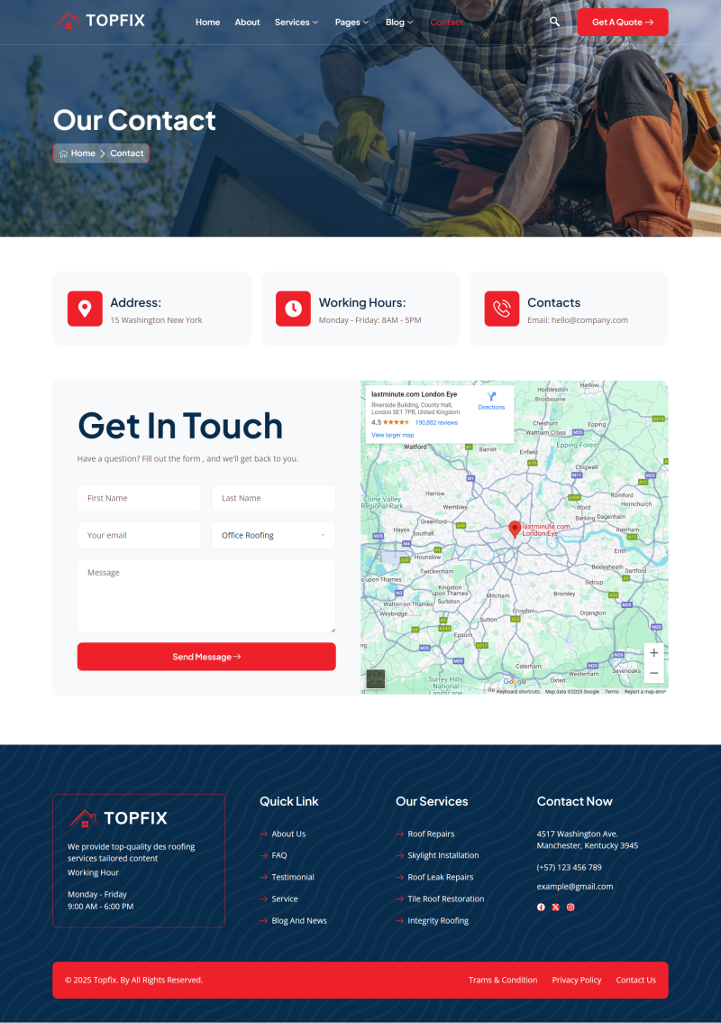 Contact — Topfix - Roofing Services Elementor Template