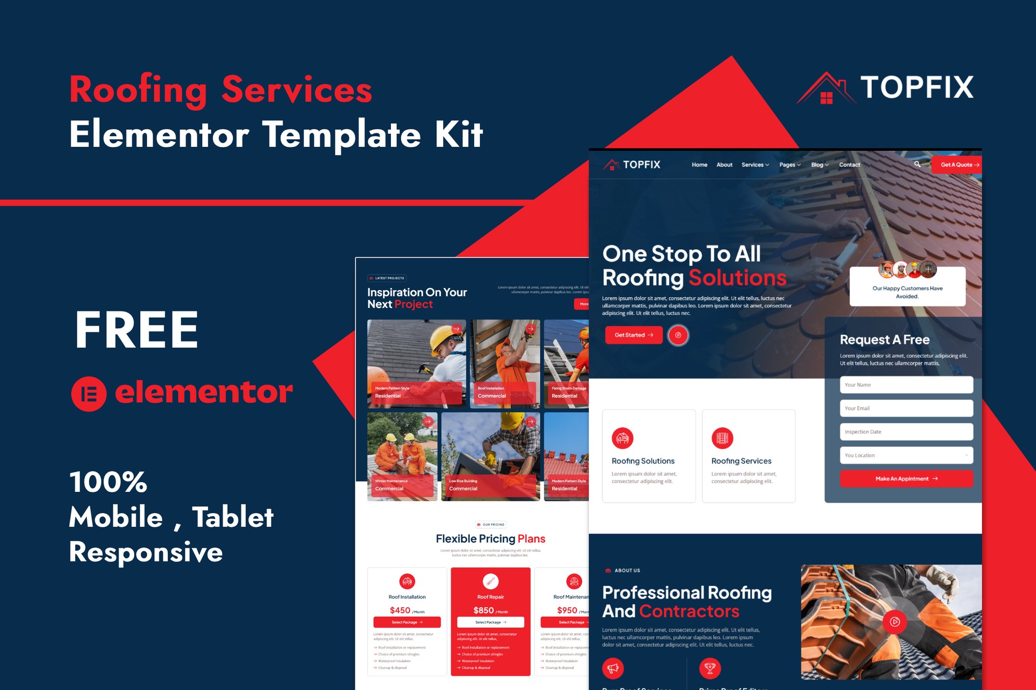 Topfix - Roofing Services Elementor Template — Elementor template kit cover
