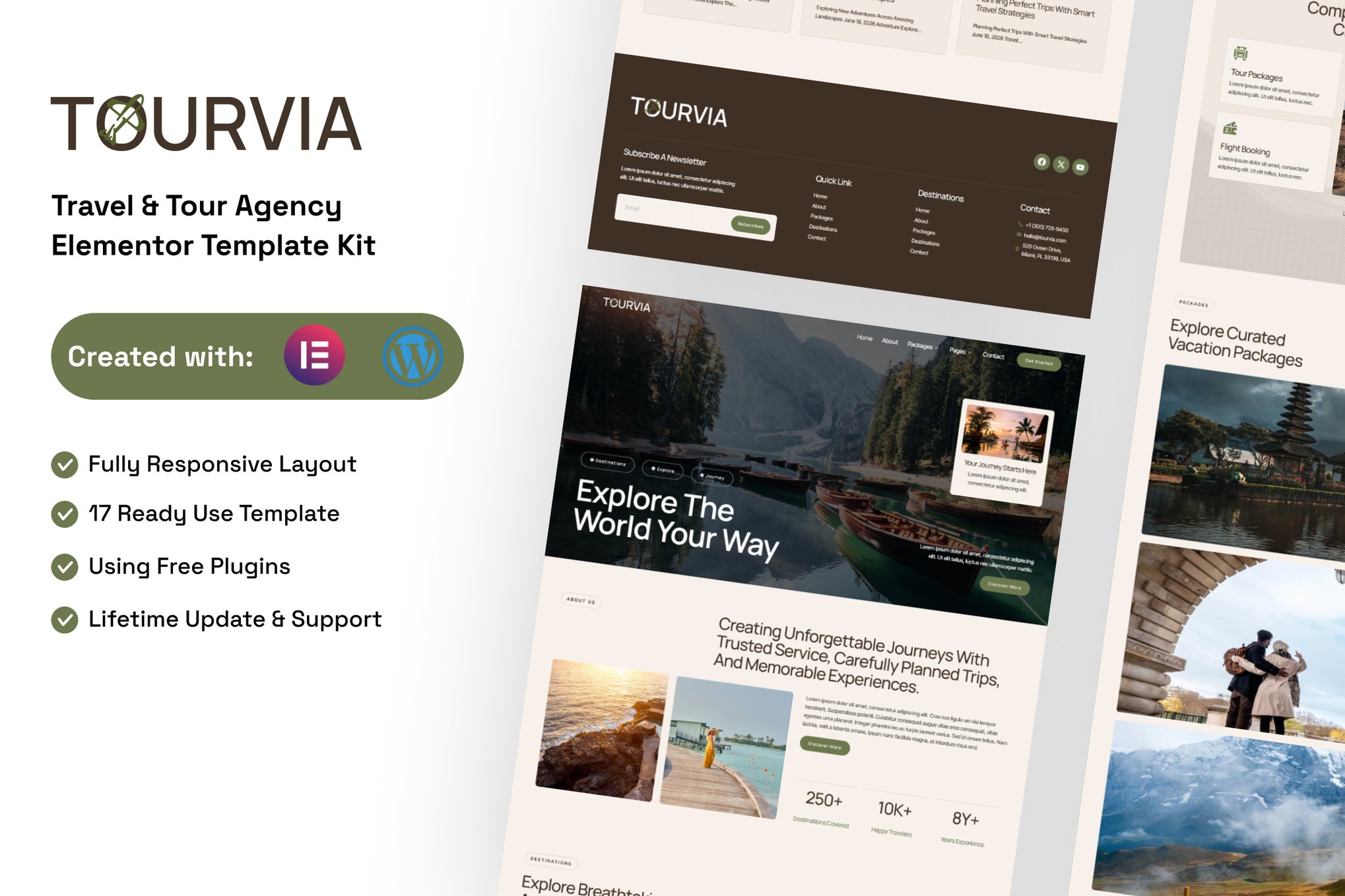Tourvia - Tour & Travel Booking Agency Elementor Template — Elementor template kit cover