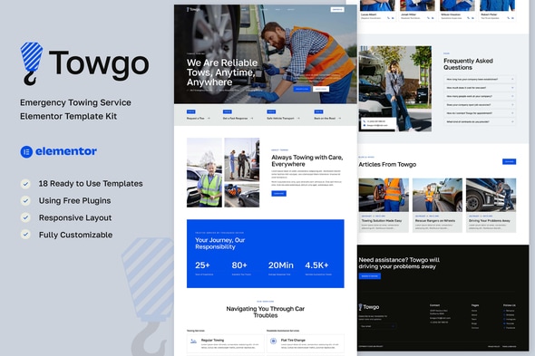 Towgo - Emergency Towing Service Elementor Template — Elementor template kit cover