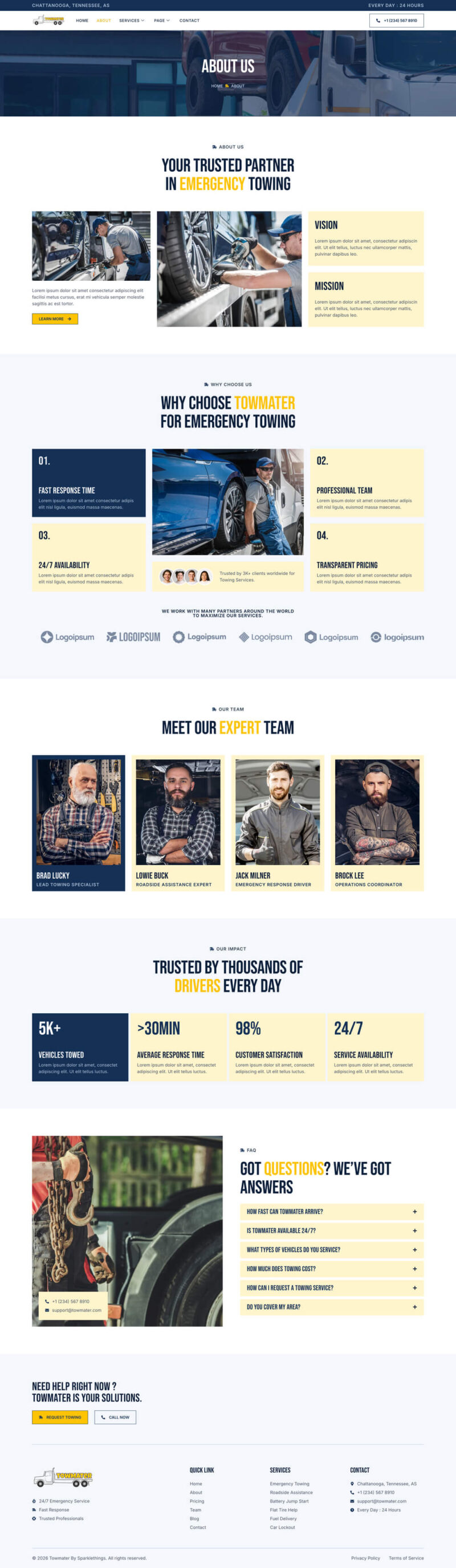 About — Towmater - Emergency Towing Service Elementor Template