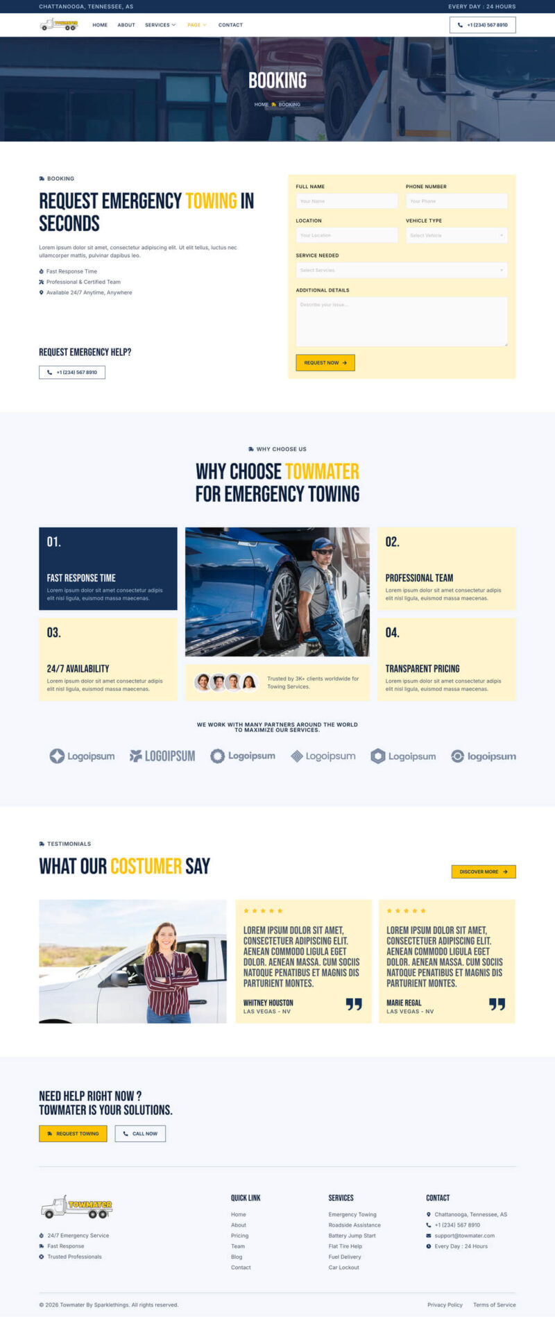 Booking — Towmater - Emergency Towing Service Elementor Template