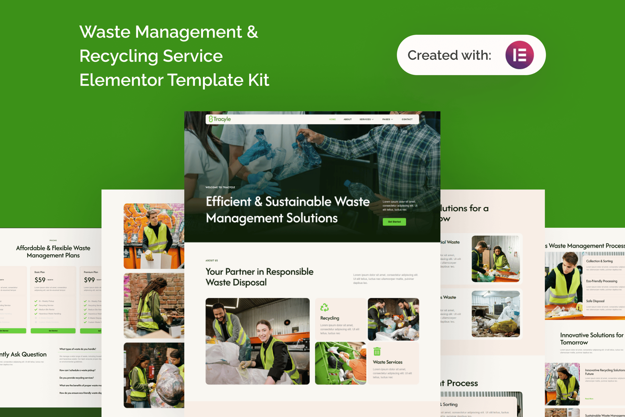 Tracyle - Waste Management & Recycling Service Elementor Template — Elementor template kit cover