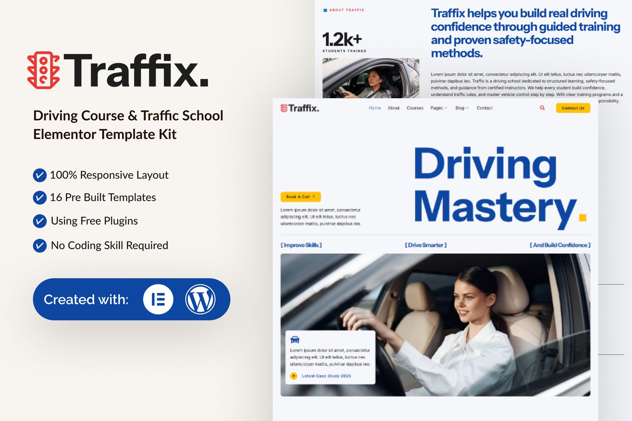 Traffix - Driving Course & Traffic School Elementor Template — Elementor template kit cover
