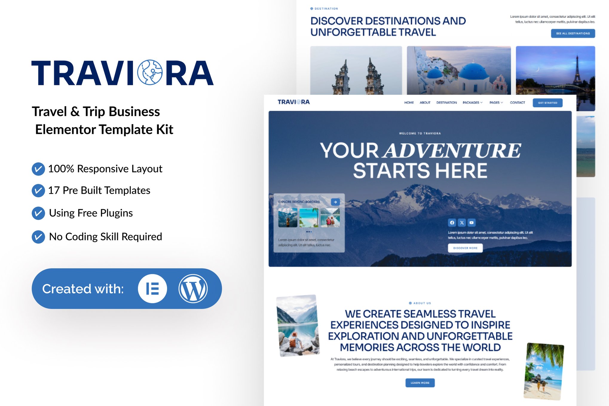 Traviora - Travel & Trip Business Elementor Template — Elementor template kit cover
