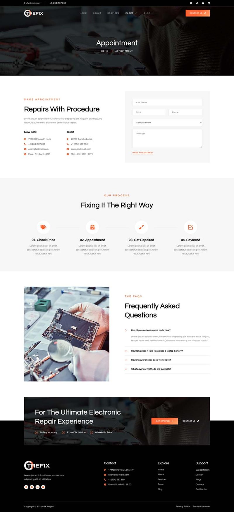 Appointment — Trefix - Electronics & Gadgets Repair Services Elementor Template