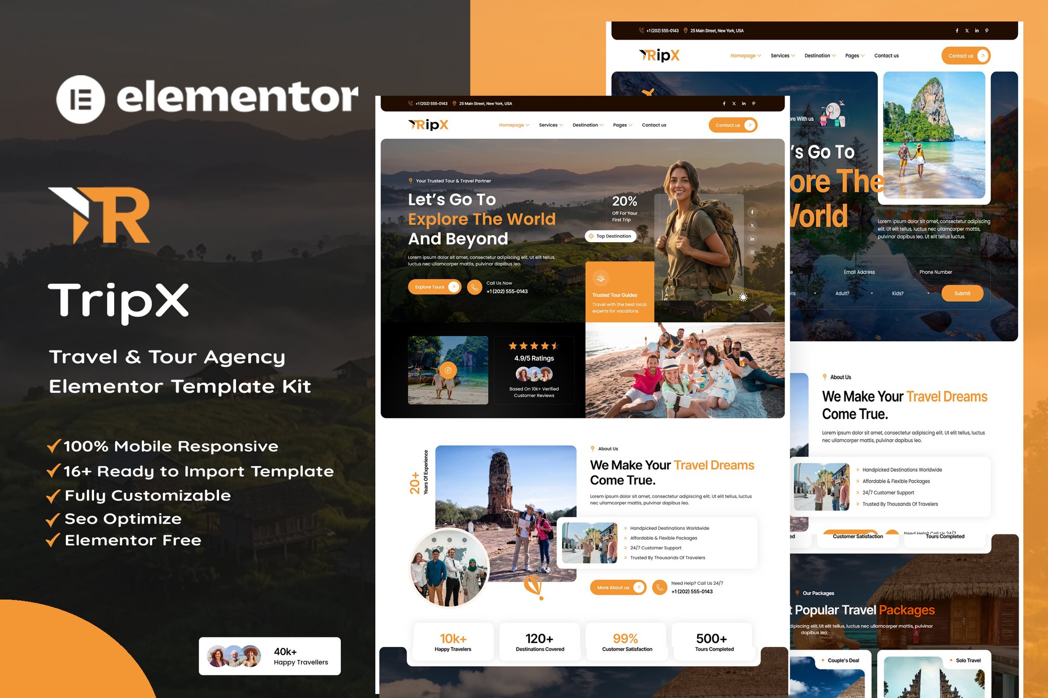 Tripx - Tour & Travel Booking Agency Elementor Template — Elementor template kit cover