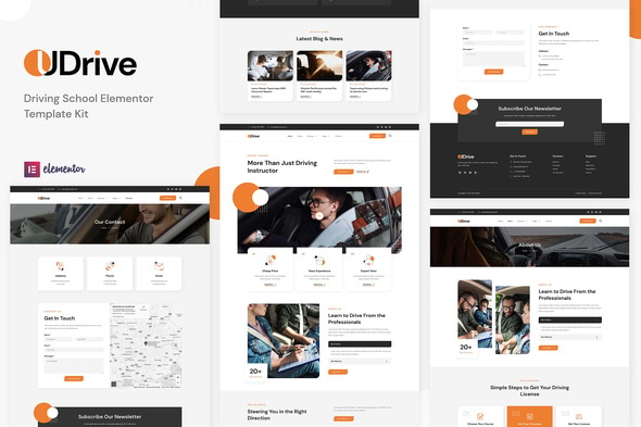Udrive - Driving School Elementor Template — Elementor template kit cover