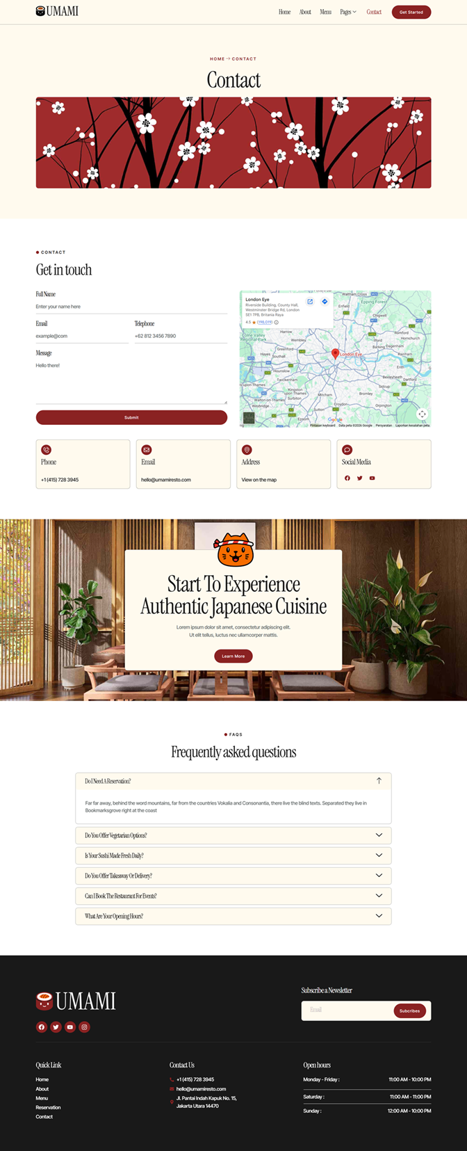 Contact — Umami - Japanese Restaurant & Sushi Bar Elementor Template