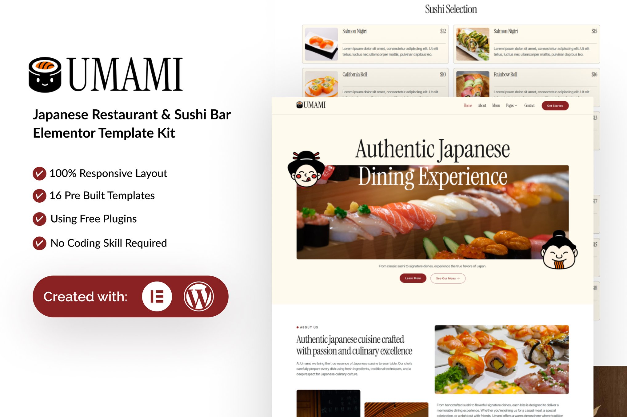 Umami - Japanese Restaurant & Sushi Bar Elementor Template — Elementor template kit cover