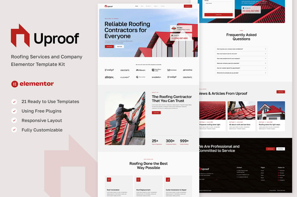 Uproof - Roofing Services & Company Elementor Template — Elementor template kit cover