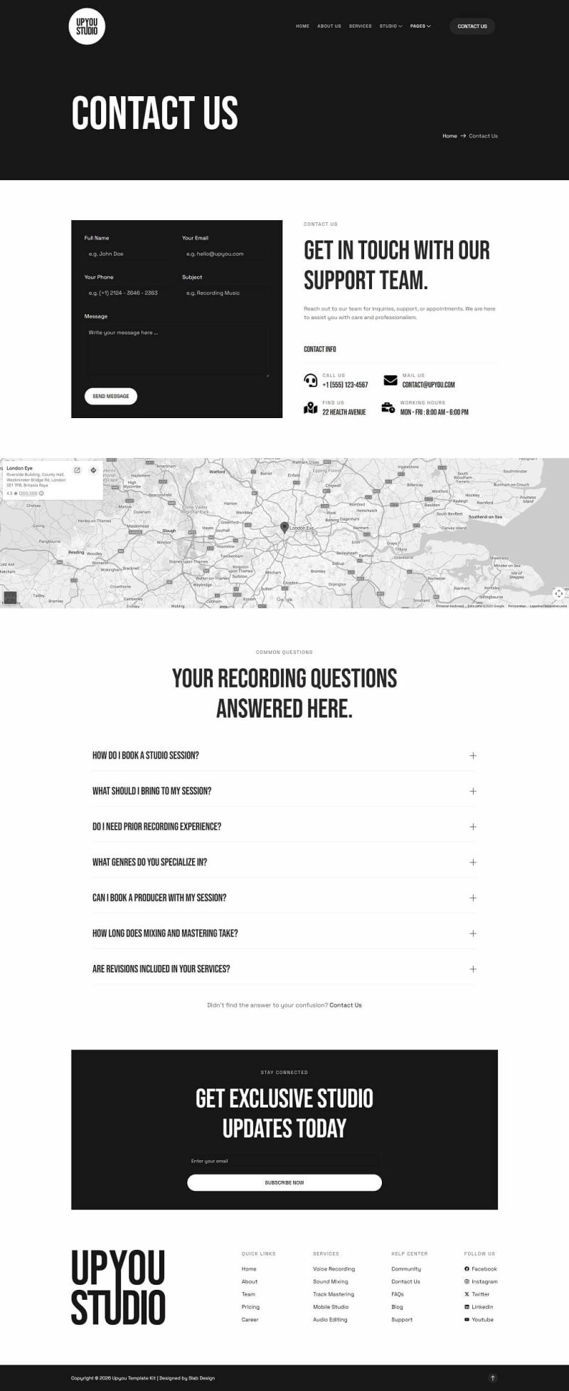 Contact Us — Upyou - Recording & Music Studio Elementor Template