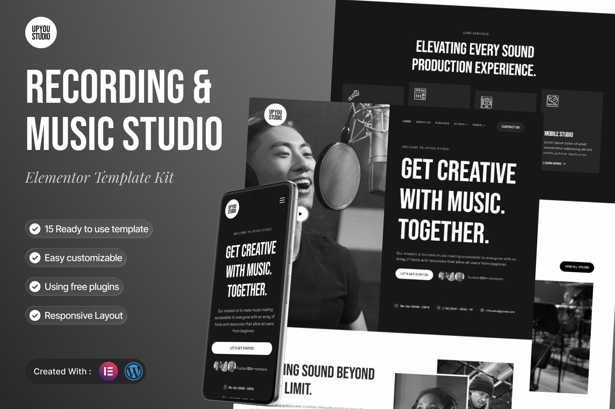 Upyou - Recording & Music Studio Elementor Template — Elementor template kit cover