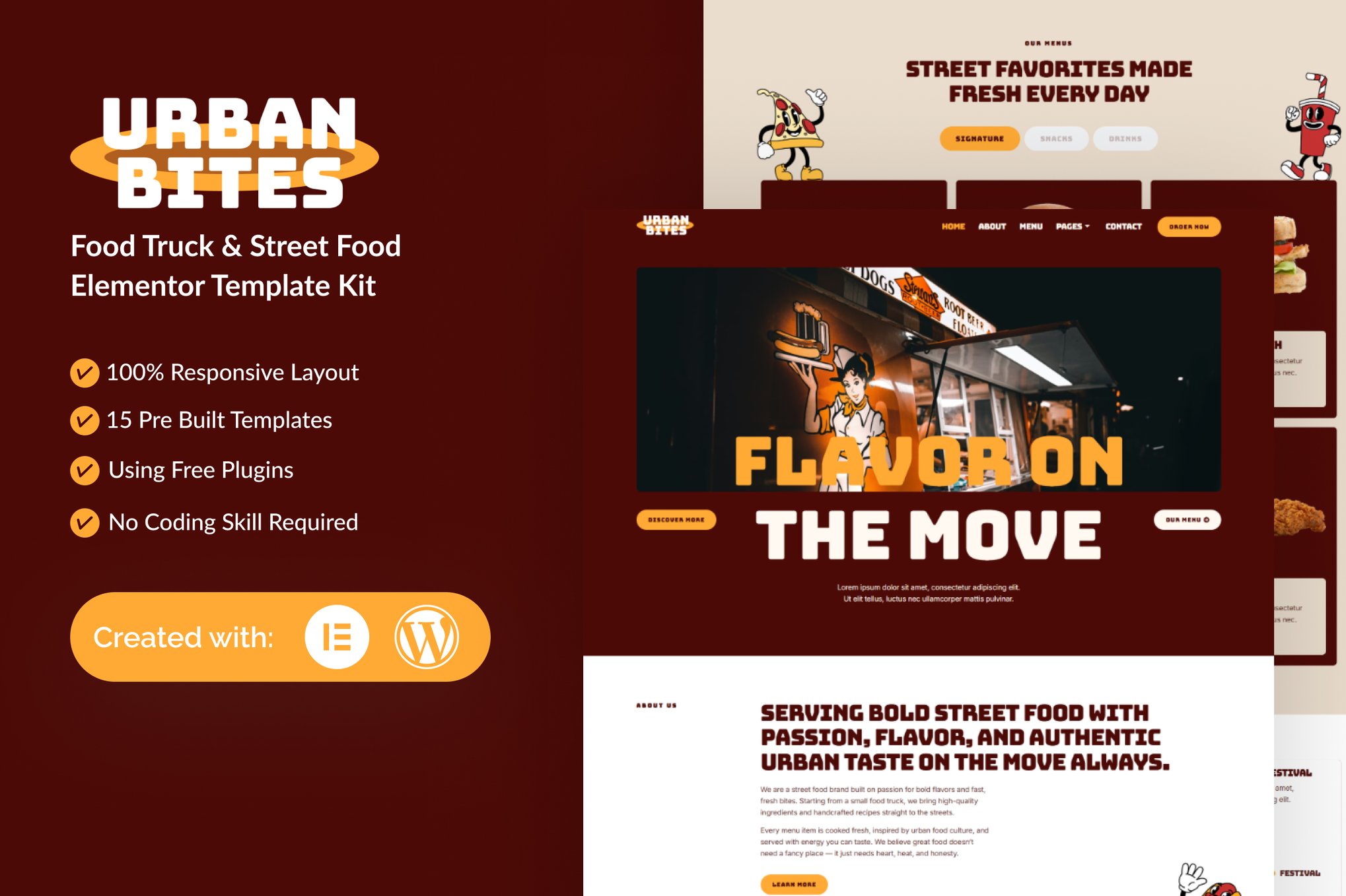 UrbanBites - Food Truck & Street Food Elementor Template — Elementor template kit cover