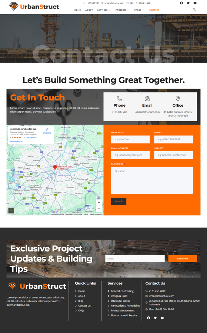 Contact — Urbastruct - Construction & Building Service Elementor Template