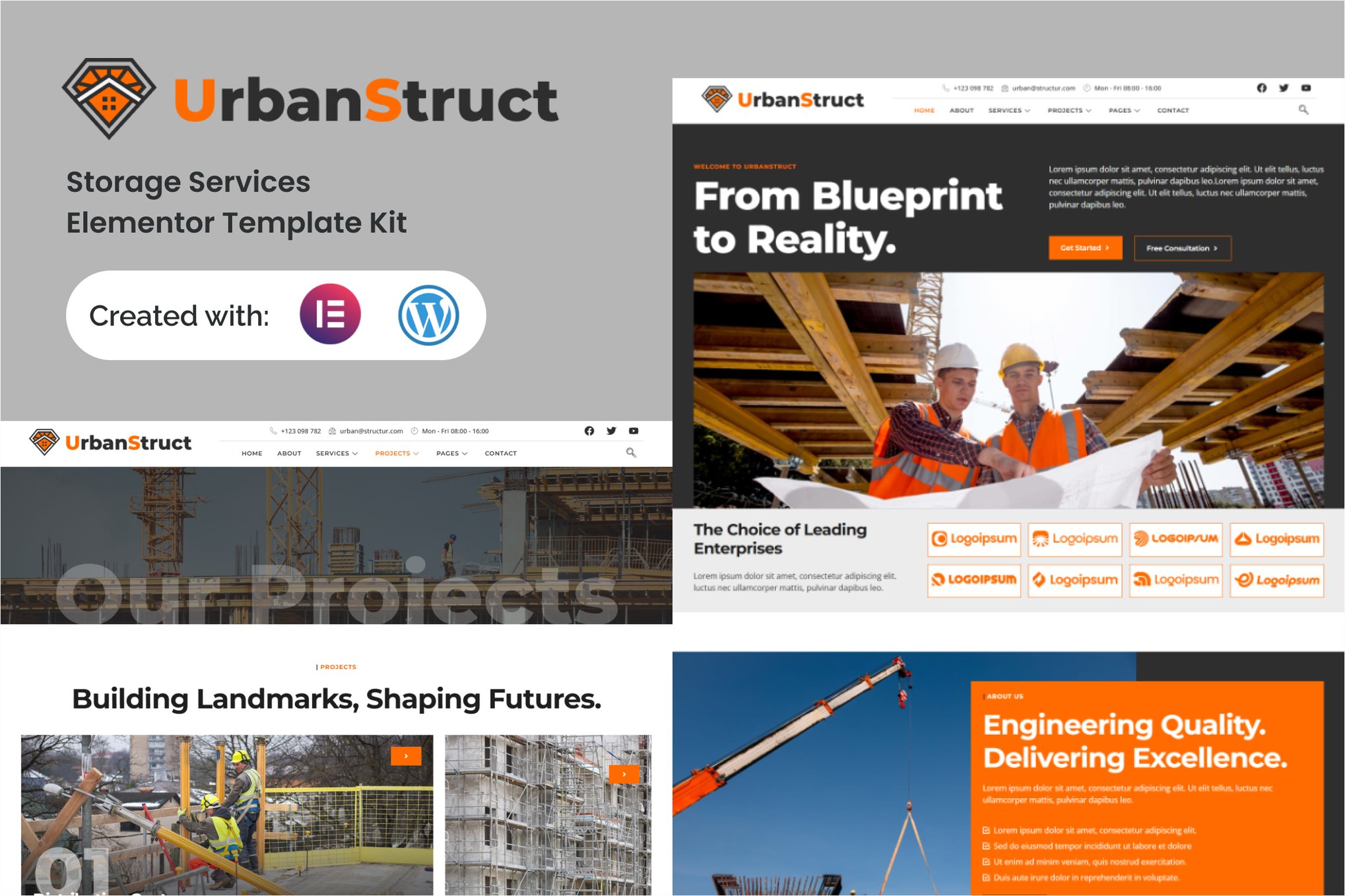 Urbastruct - Construction & Building Service Elementor Template — Elementor template kit cover
