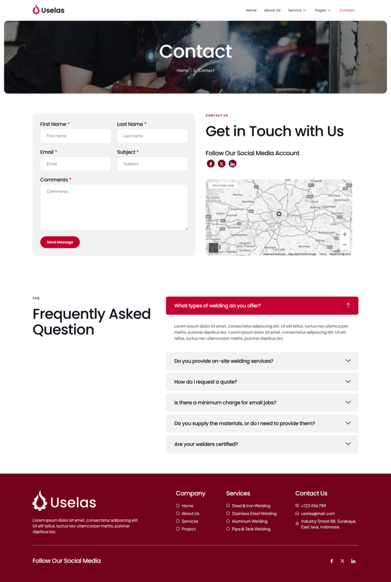 Contact — Uselas - Welding Service Elementor Template