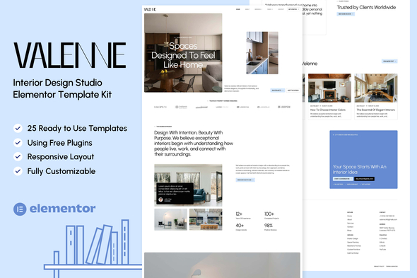 Valenne — Interior Design Studio Elementor Template — Elementor template kit cover
