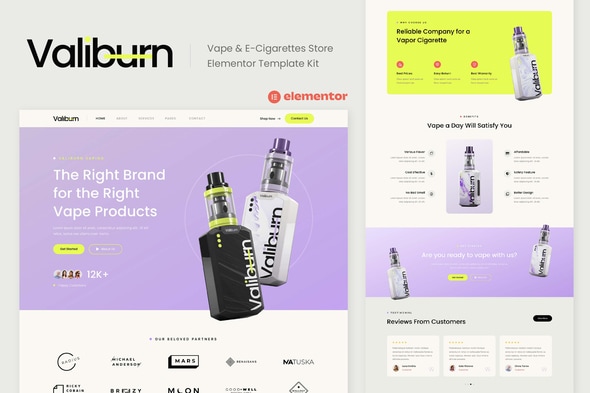 Valiburn - Vape & E-Cigarettes Store Elementor Template — Elementor template kit cover