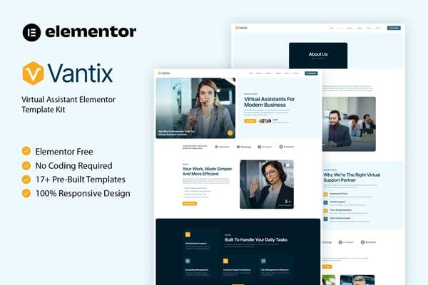 Vantix - Virtual Assistant Elementor Template — Elementor template kit cover