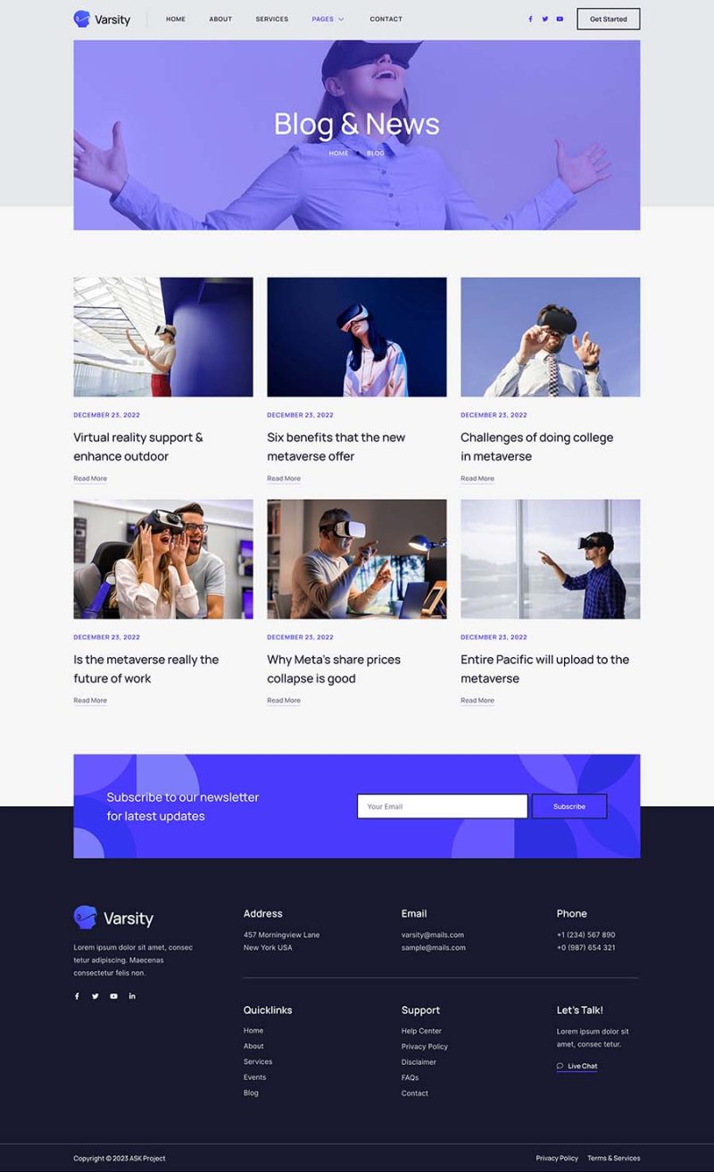 Blog — Varsity - Virtual & Augmented Reality Services Elementor Template