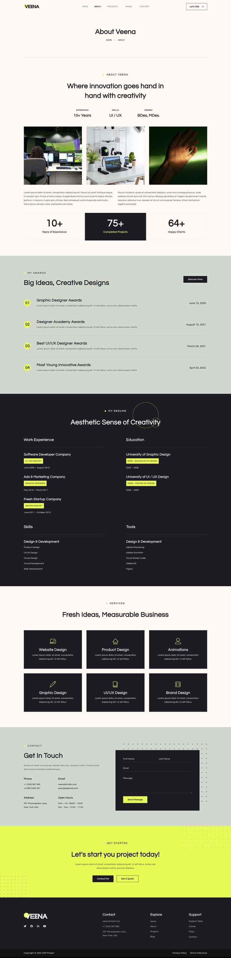 About — Veena - Personal Creative Portfolio Elementor Template